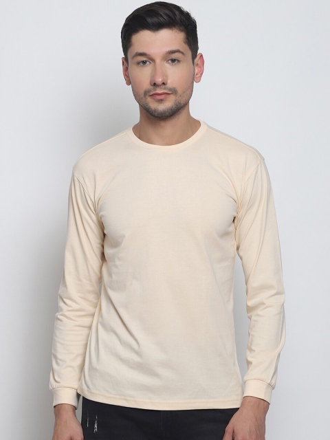 

Melangebox Men Cream-Coloured Pure Cotton Solid T-shirt