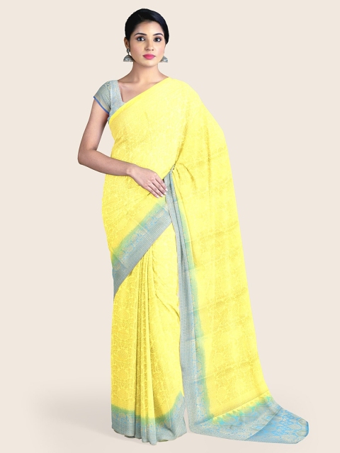 

Pothys Yellow & Blue Woven Design Zari Rapier Silk Saree