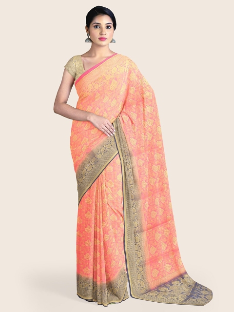 

Pothys Pink & Gold-Toned Woven Design Zari Art Silk Saree