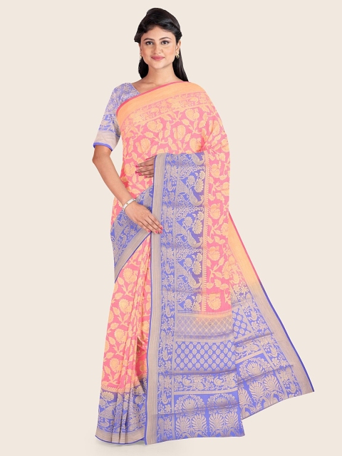 

Pothys Women Pink Floral Woven Design Rapier Silk Saree