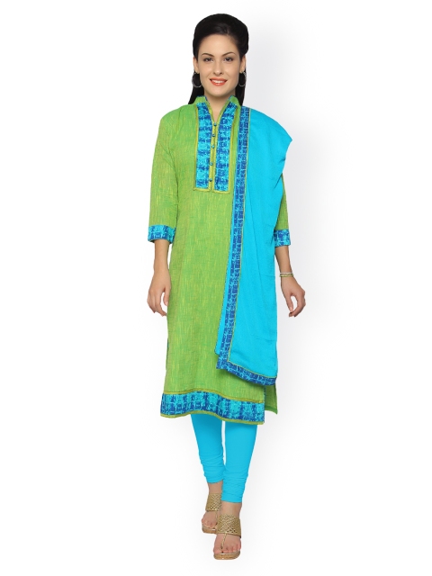 

Saree mall Green & Blue Printed Unstitched Dress Material with Dupatta