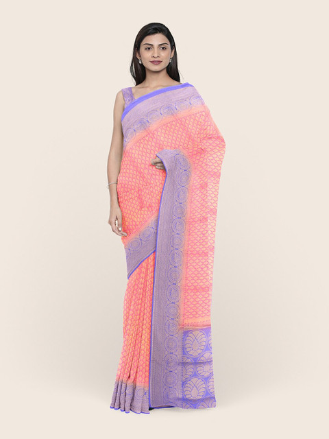 

Pothys Pink & Gold-Toned Woven Design Zari Art Silk Saree