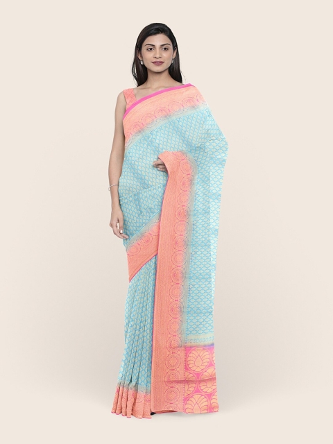 

Pothys Blue & Pink Woven Design Zari Rapier Silk Saree