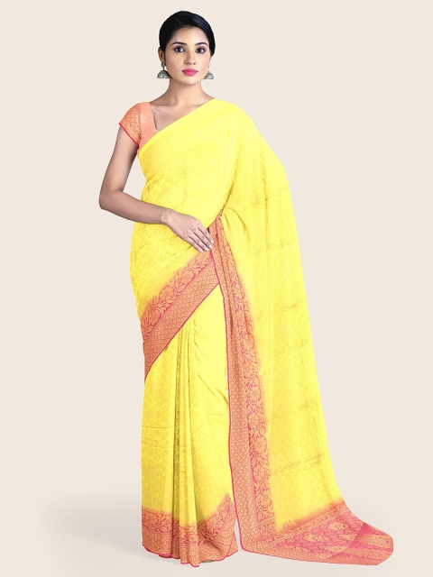 

Pothys Yellow & Orange Ethnic Motifs Art Silk Saree