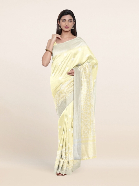 

Pothys Yellow & White Ethnic Motifs Embroidered Jute Cotton Saree