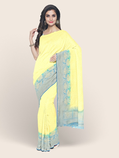 

Pothys Yellow & Silver-Toned Woven Design Art Silk Saree