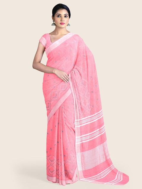 

Pothys Pink & White Ethnic Motifs Jute Cotton Saree