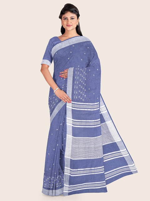 

Pothys Blue & White Striped Jute Cotton Saree