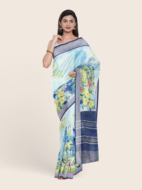 

Pothys Blue & Silver-Toned Woven Design Zari Jute Cotton Saree