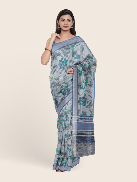 

Pothys Grey & Green Floral Zari Jute Cotton Saree