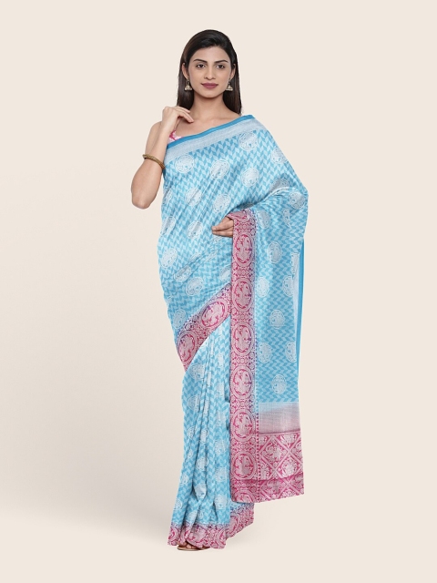 

Pothys Blue & Pink Ethnic Motifs Art Silk Saree