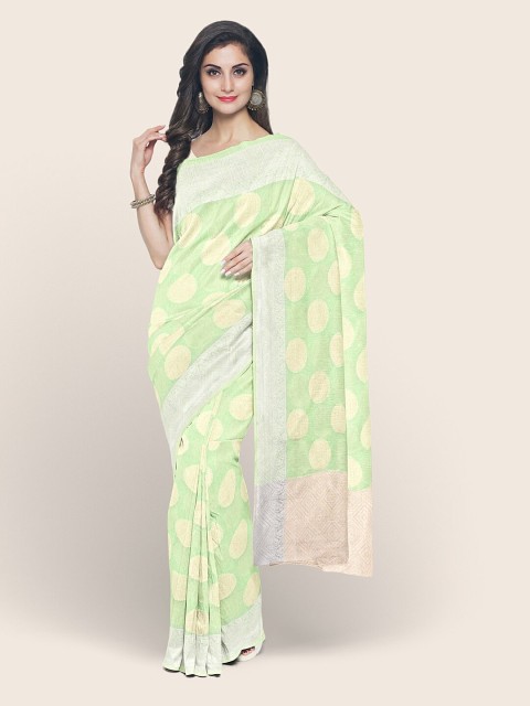 

Pothys Green & Gold-Toned Ethnic Motifs Zari Saree