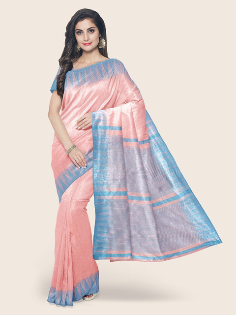 

Pothys Peach-Coloured & Blue Woven Design Jute Cotton Saree