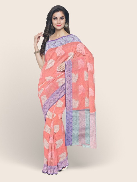 

Pothys Orange & Silver-Toned Woven Design Zari Saree