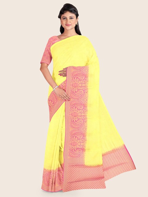 

Pothys Yellow & Pink Woven Design Art Silk Saree