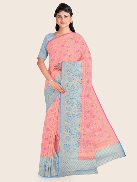 

Pothys Pink & Blue Ethnic Motifs Zari Art Silk Saree