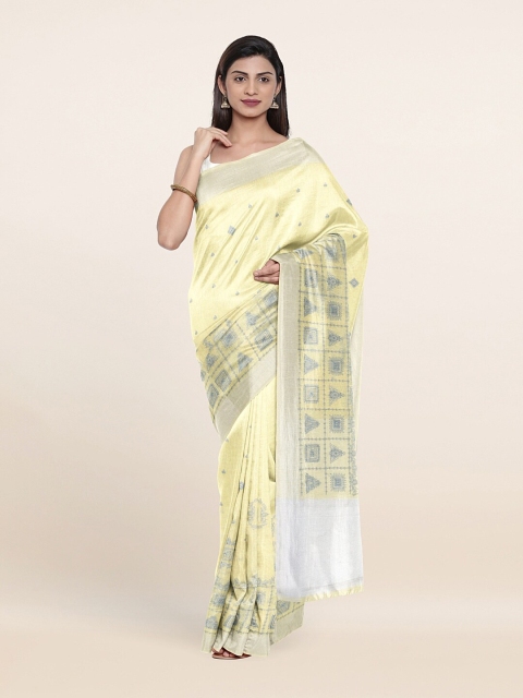 

Pothys Green & Silver-Toned Polka Dots Embroidered Saree