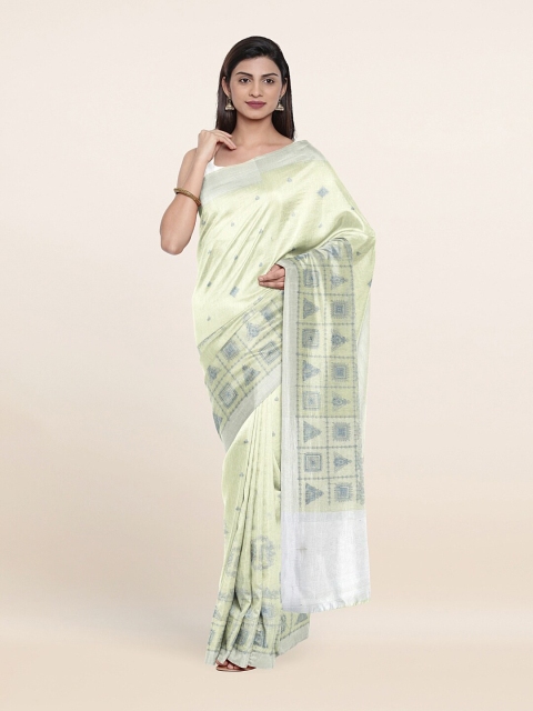 

Pothys Green & Silver-Toned Woven Design Zari Jute Cotton Saree