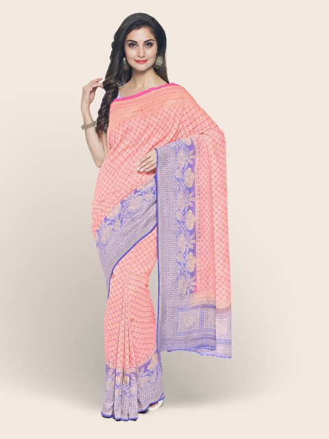 

Pothys Pink & Blue Woven Design Zari Rapier Silk Saree