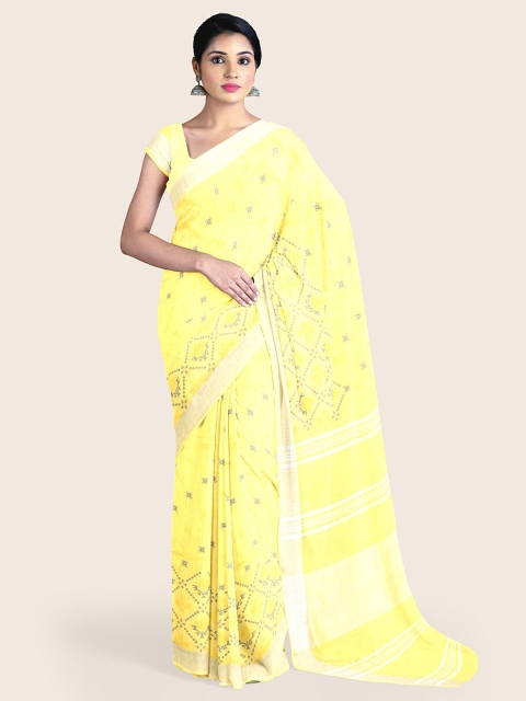 

Pothys Yellow & Grey Embroidered Zari Saree