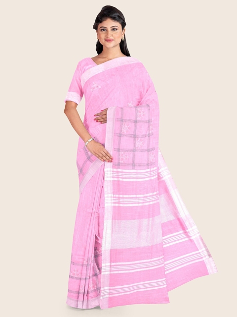 

Pothys Pink & White Ethnic Motifs Jute Cotton Saree