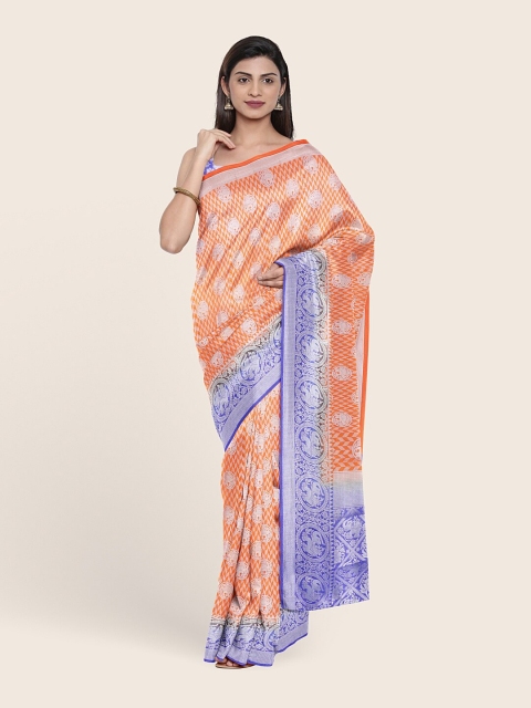 

Pothys Orange & Blue Ethnic Motifs Art Silk Saree