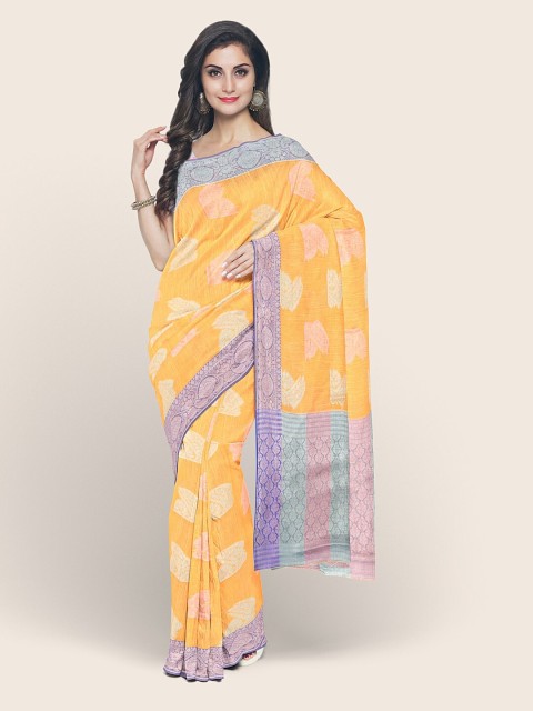 

Pothys Mustard & Silver-Toned Woven Design Zari Saree