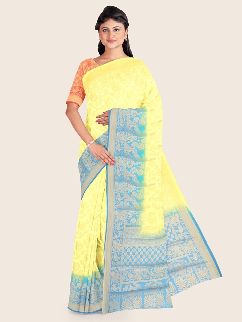 

Pothys Yellow & Gold-Toned Woven Design Zari Rapier Silk Saree