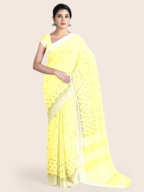 

Pothys Yellow & Silver-Toned Jute Cotton Saree