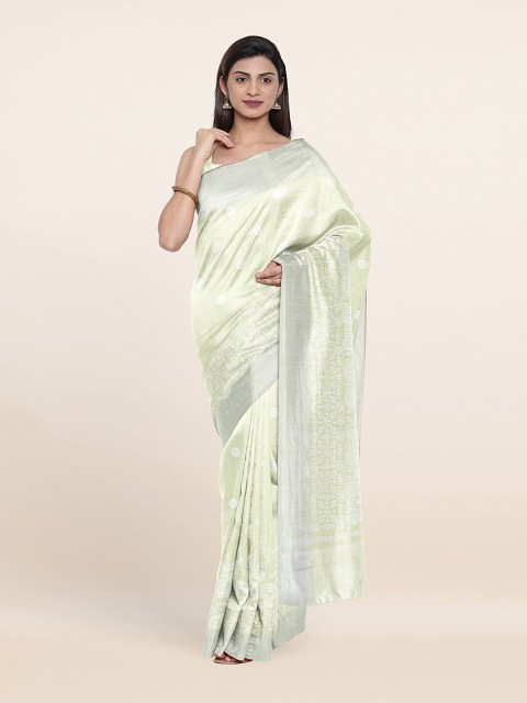 

Pothys Green Floral Embroidered Zari Jute Cotton Saree