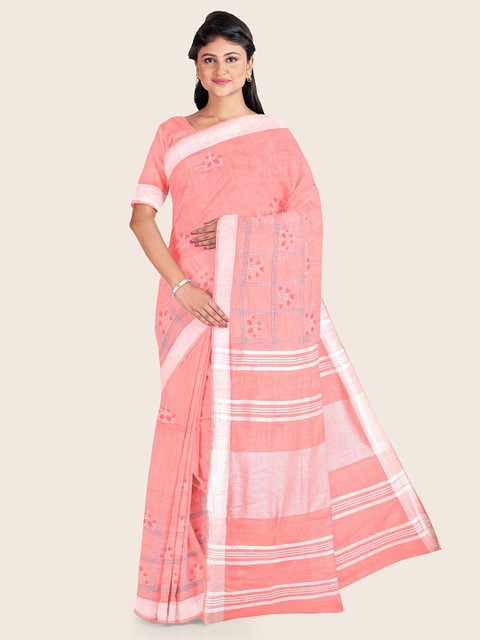 

Pothys Peach-Coloured Floral Zari Jute Cotton Saree