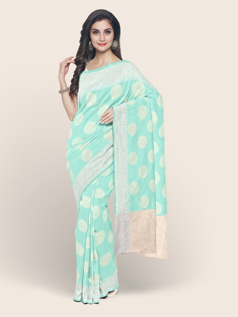 

Pothys Sea Green & Silver-Toned Woven Design Zari Saree