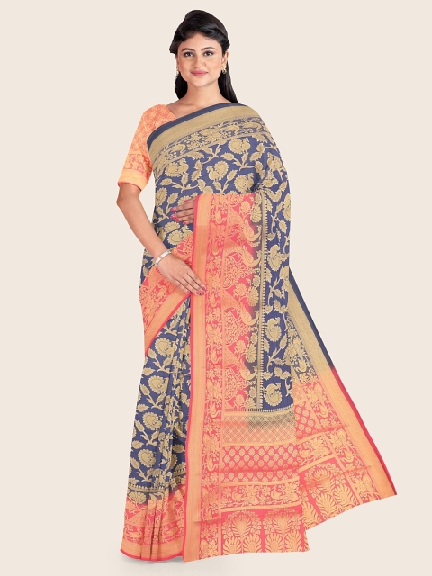 

Pothys Navy Blue & Golden Ethnic Motifs Art Silk Saree