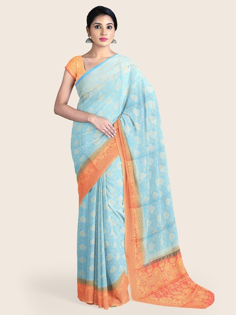 

Pothys Blue & Orange Ethnic Motifs Zari Rapier Silk Saree