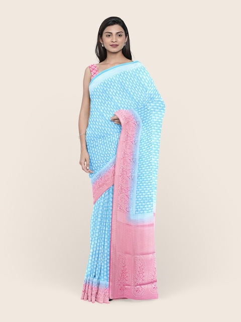 

Pothys Blue & Pink Paisley Zari Art Silk Saree