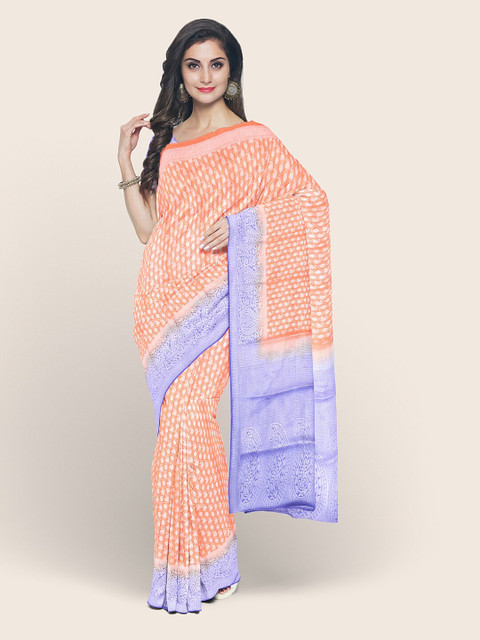 

Pothys Orange & Blue Woven Design Art Silk Saree
