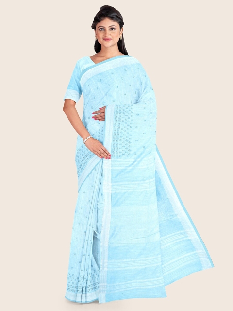 

Pothys Blue & Silver-Toned Floral Jute Cotton Saree