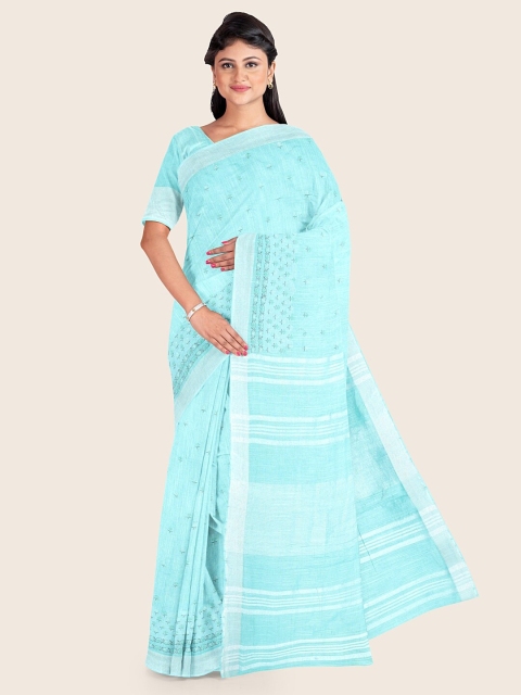 

Pothys Turquoise Blue Ethnic Motifs Jute Cotton Saree