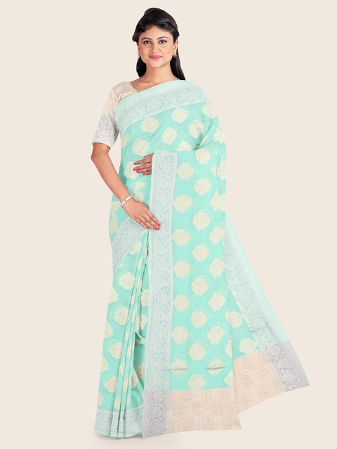 

Pothys Green & Silver-Toned Woven Design Zari Saree