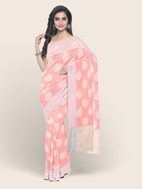 

Pothys Peach-Coloured & Gold-Toned Woven Design Zari Saree