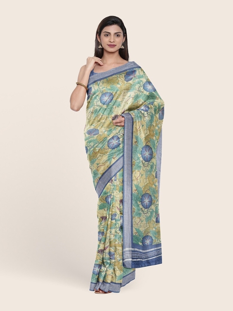 

Pothys Green & Blue Floral Zari Jute Cotton Saree