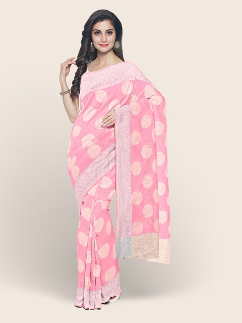 

Pothys Pink & Silver-Toned Ethnic Motifs Zari Saree