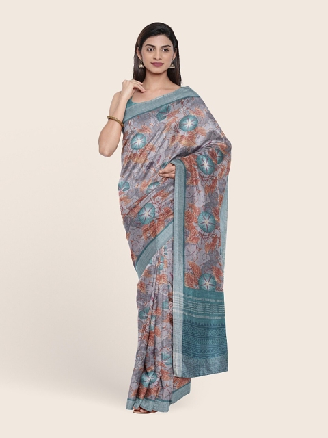 

Pothys Grey & Blue Floral Jute Cotton Saree