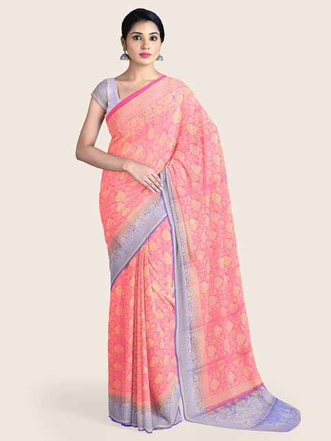 

Pothys Pink & Blue Ethnic Motifs Zari Art Silk Saree