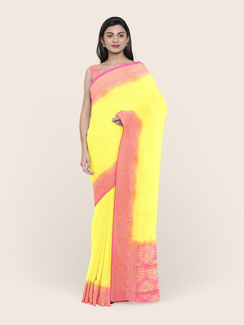 

Pothys Yellow & Pink Woven Design Zari Art Silk Saree