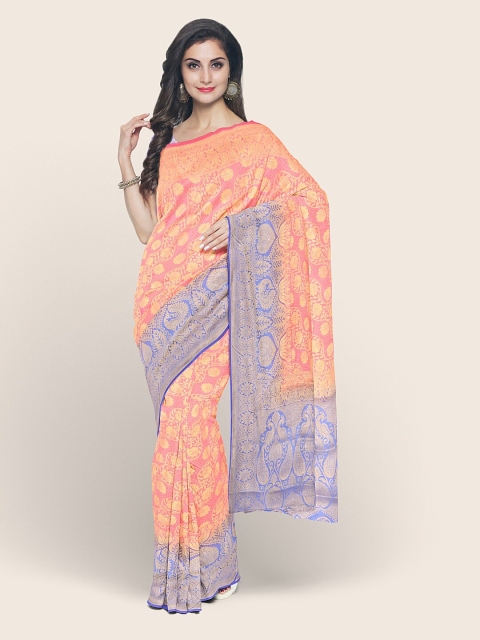 

Pothys Pink & Purple Floral Zari Rapier Silk Saree