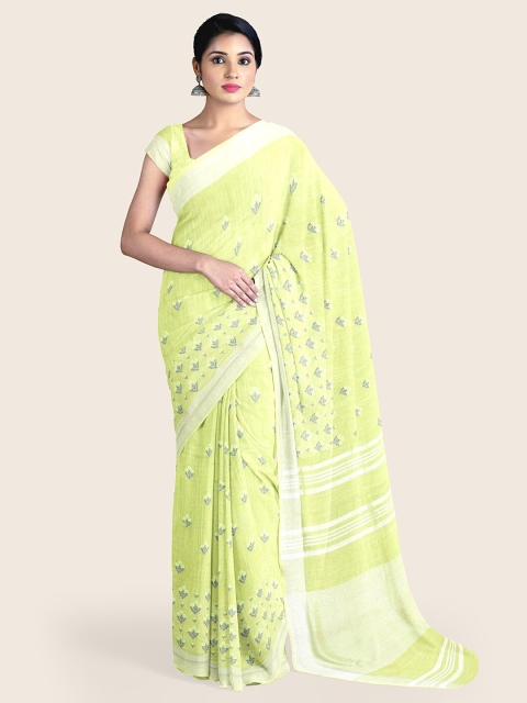 

Pothys Silver & Green Woven Design Zari Saree