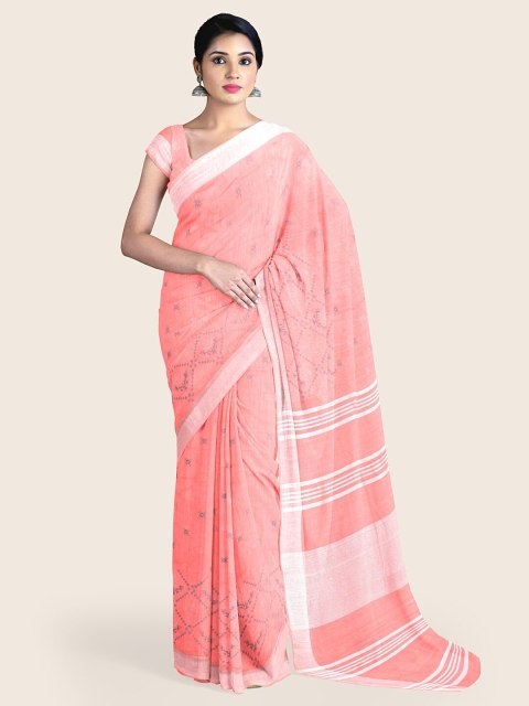 

Pothys Peach-Coloured & Silver-Coloured Ethnic Motifs Jute Cotton Saree