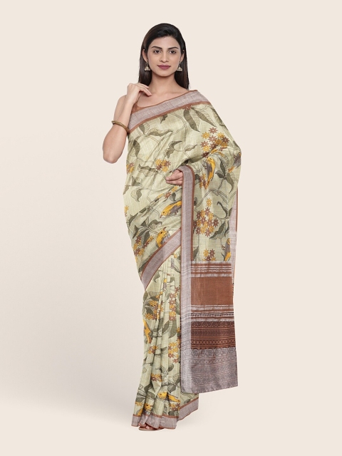 

Pothys Green & Brown Zari Jute Cotton Saree