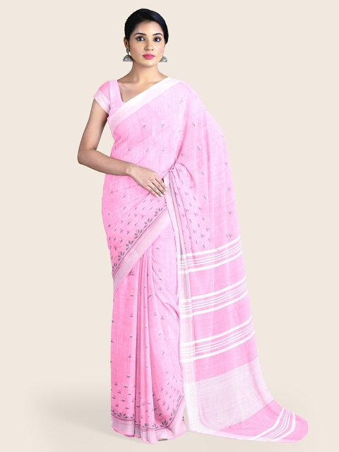 

Pothys Pink & Silver-Toned Jute Cotton Saree